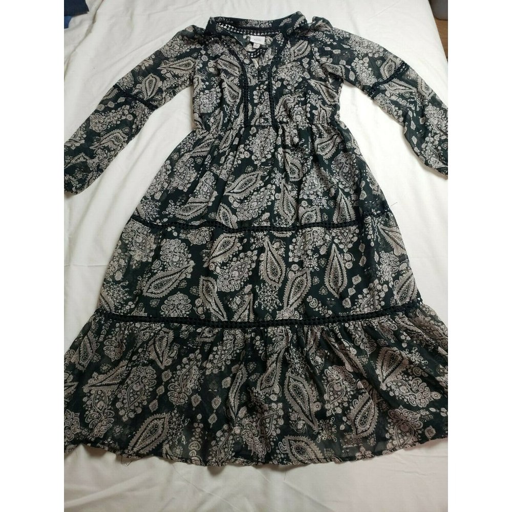 Knox Rose Floral Cottagecore Women’s Med Dress Sheer Embroidered V Neck Blouson